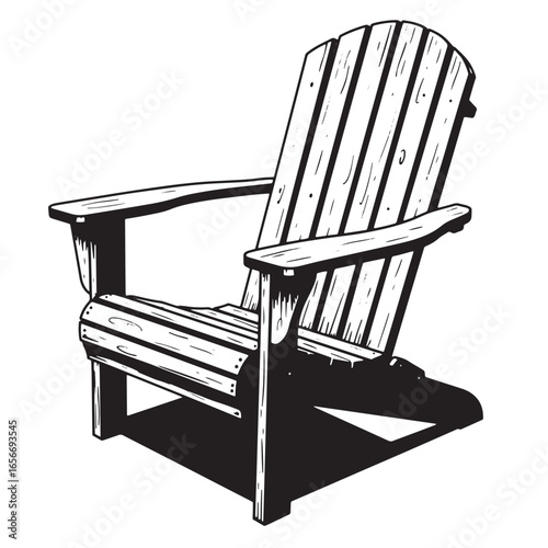 Classic adirondack chair hand drawn vector illustration in black and white for relaxation