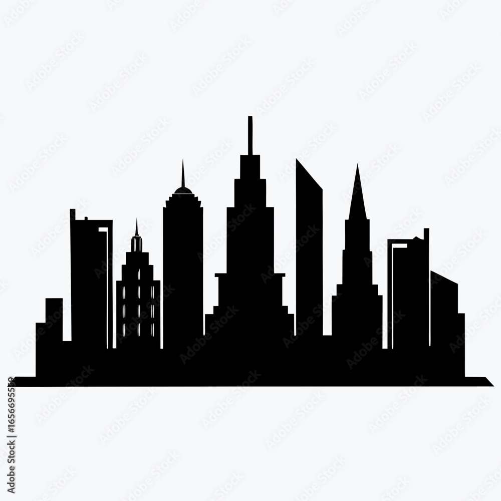 Fototapeta premium Black city skyline silhouette modern buildings vector
