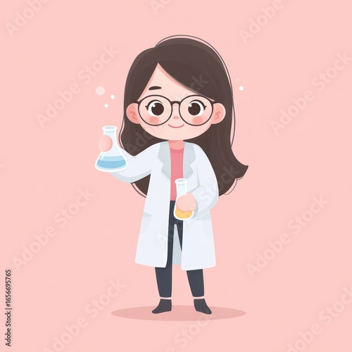 Cute girl scientist holding beakers