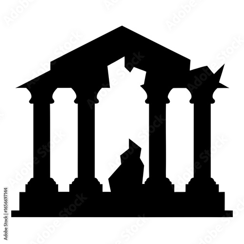 Broken ancient temple silhouette architecture column
