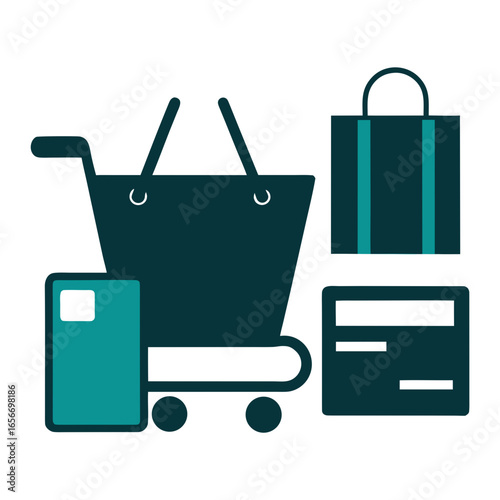 Shopping cart bag and credit card icons payment