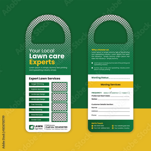  Lawn mowing and gardening, yard care, door hanger template, grass cutting, and Lawn Maintenance door hanger template layout