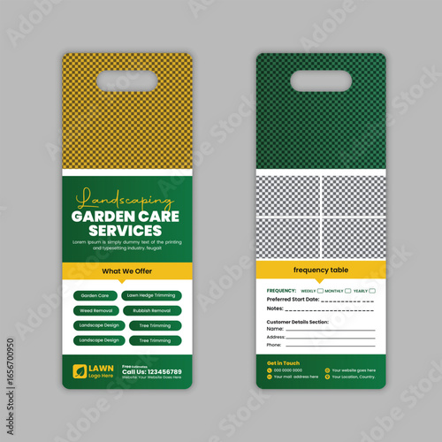  Lawn mowing and gardening, yard care, door hanger template, grass cutting, and Lawn Maintenance door hanger template layout