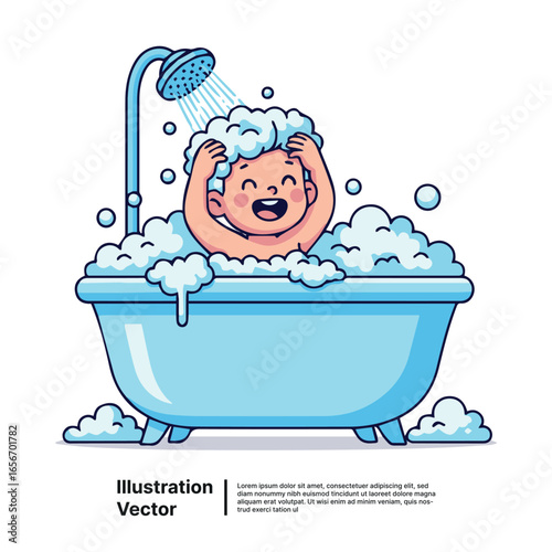 Happy Child Enjoying Bath Time A Fun and Relaxing Illustration of a Child in the Tub