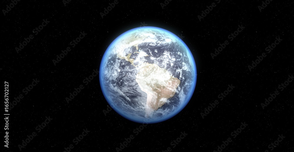 Naklejka premium The Earth: A view of the Earth from space, showcasing the beauty of our planet with swirling clouds and oceans set against the backdrop of the dark, vast universe. 
