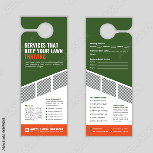  Lawn mowing and gardening, yard care, door hanger template, grass cutting, and Lawn Maintenance door hanger template layout