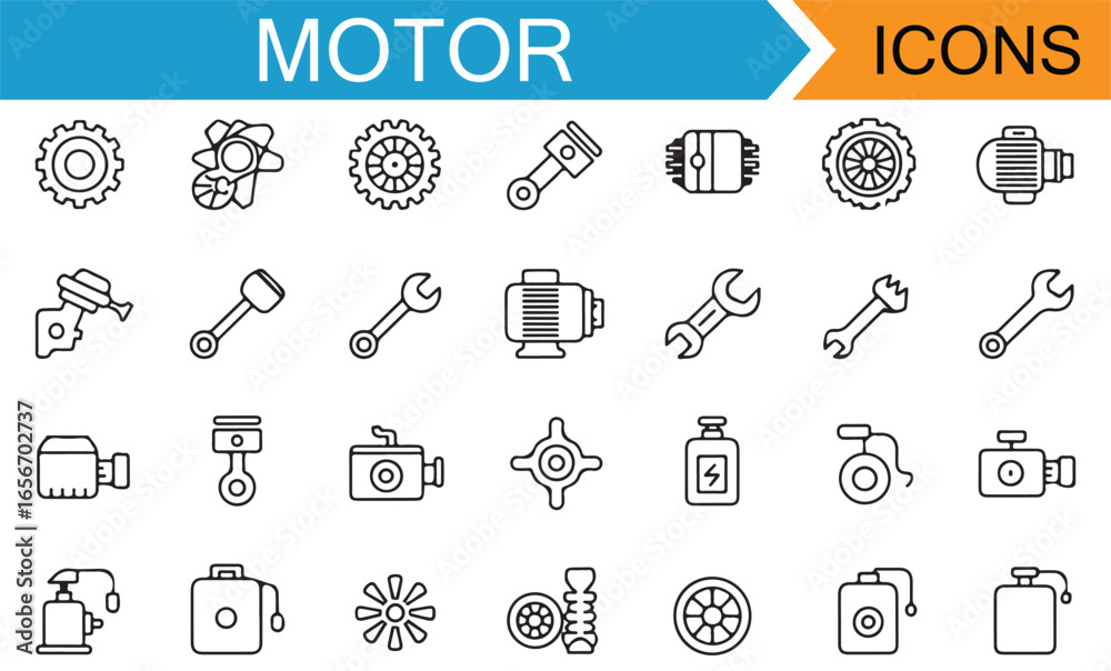 Naklejka premium Minimalist Engine and Battery Icons for Mechanical Engineering and Repair