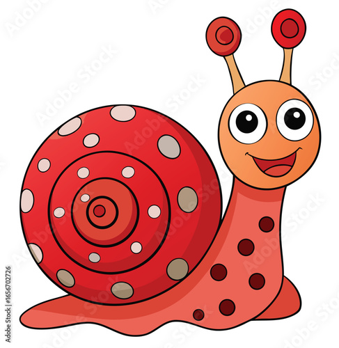 Adorable cartoon snail with big expressive eyes and colorful shell