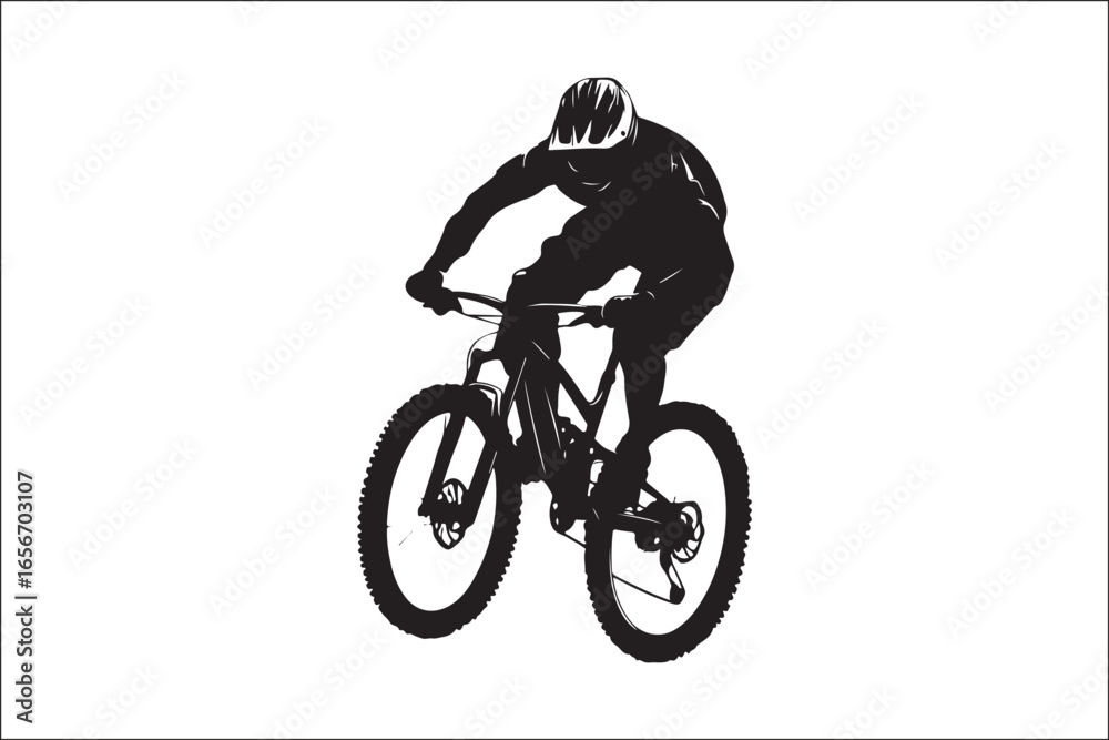Fototapeta premium Black and White Mountain Biking Art – Outdoor Adventure Illustration