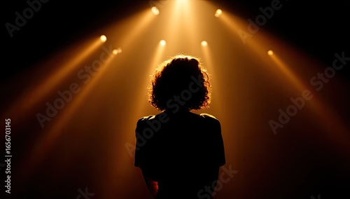 Silhouette of a person bathed in spotlight