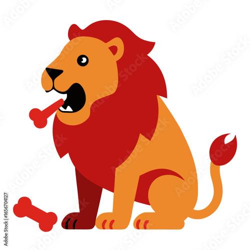 Majestic lion devouring a bone filled meal isolated on a clean white background showcasing a powerful predator in action