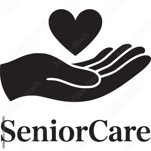 Vector art of elegant senior care logo design featuring a hand holding a heart