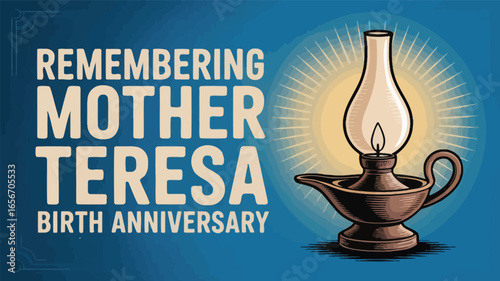 Mother Teresa Birth Anniversary Tribute with Lamp Illustration
