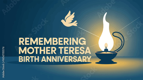 Mother Teresa Birth Anniversary Tribute with Lamp Illustration