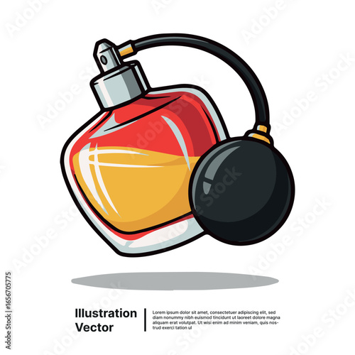 Elegant Perfume Bottle Illustration with Spherical Atomizer for Cosmetic Designs