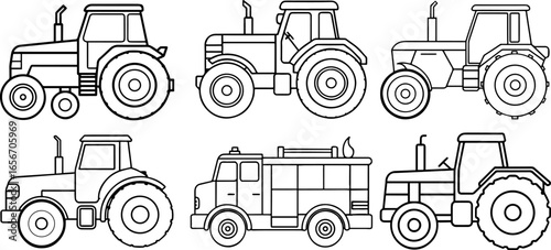 Set of farming equipment outline vector illustration line art