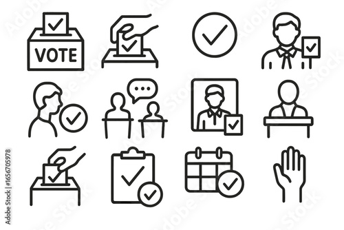 Voting symbols and activities illustrating the election process and civic engagement in a community setting
