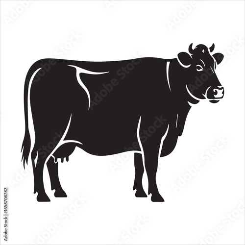 Black silhouette of a standing dairy cow