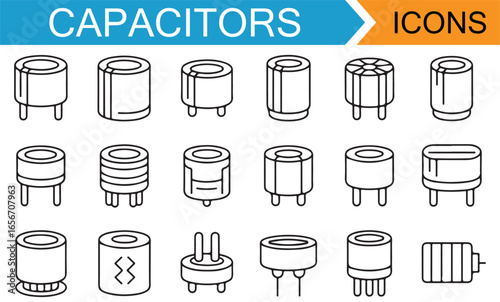 Creative Capacitor Icon Set for Electronic and Power Systems Design