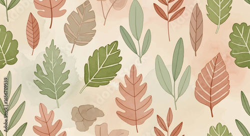 Seamless autumn leaves pattern with natural fall foliage in warm earthy tones for textile, wallpaper, and seasonal decorative vector design.