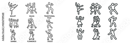 Various dance styles illustrated with figures demonstrating movements in a playful and engaging manner