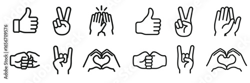 Collection of hand gestures representing various emotions and expressions shared among friends or participants at an event
