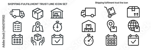 Shipping fulfillment trust line icons showcasing logistics elements and processes in a simple design format