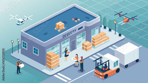 Modern Delivery Service Depicted with Drones and Logistics