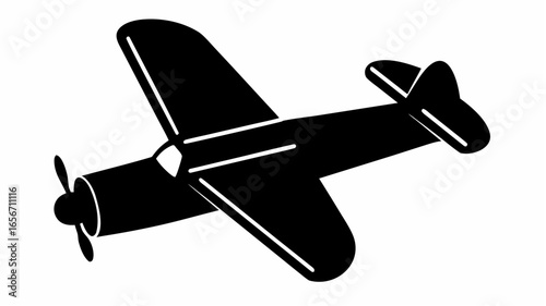 Aviation silhouette featuring a classic airplane with propeller and wings in a simple black design