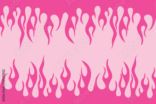 Pink background featuring stylized white flames rising from the bottom.