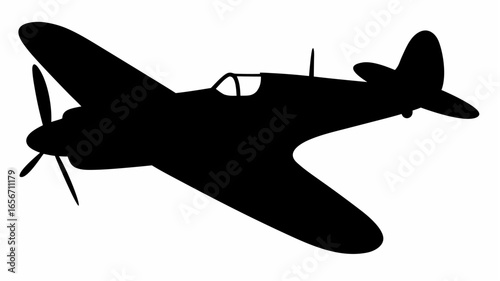 Silhouette of a vintage airplane with propeller and wings in a black and white illustration style