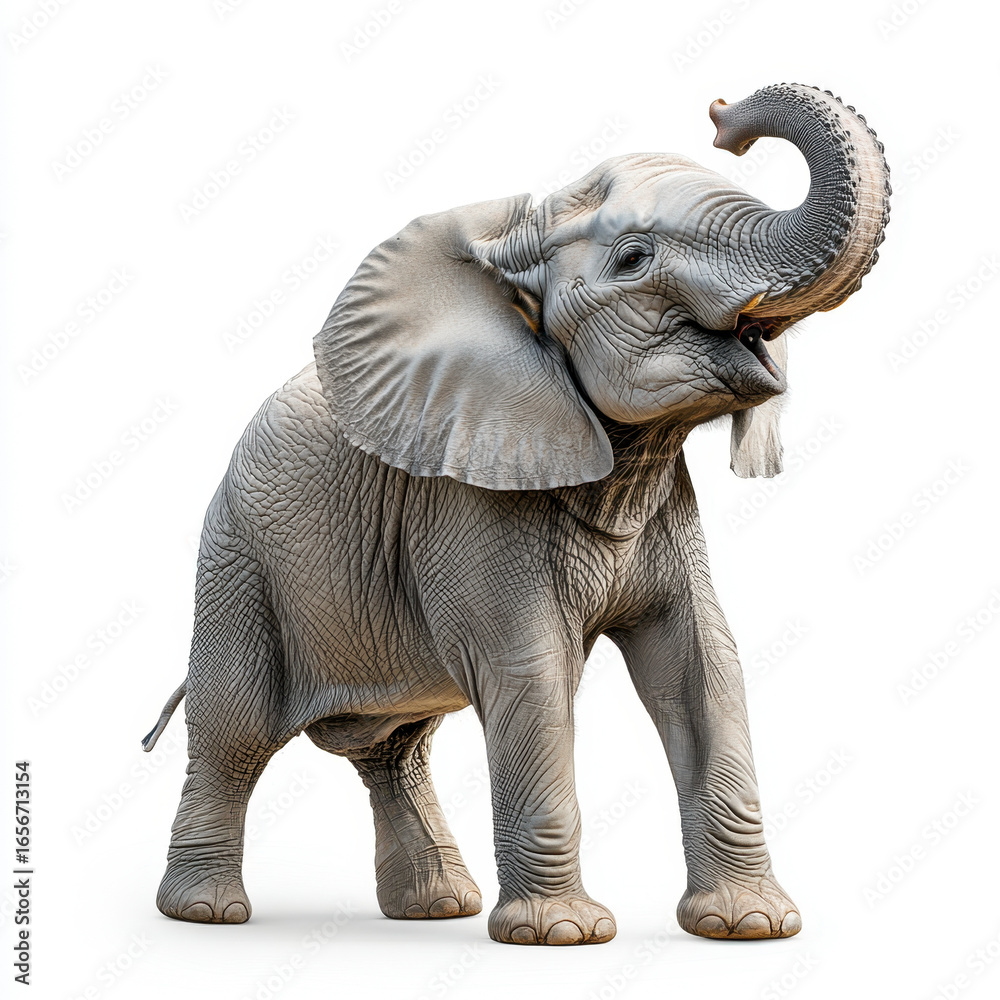 Fototapeta premium Elephant standing on white surface.