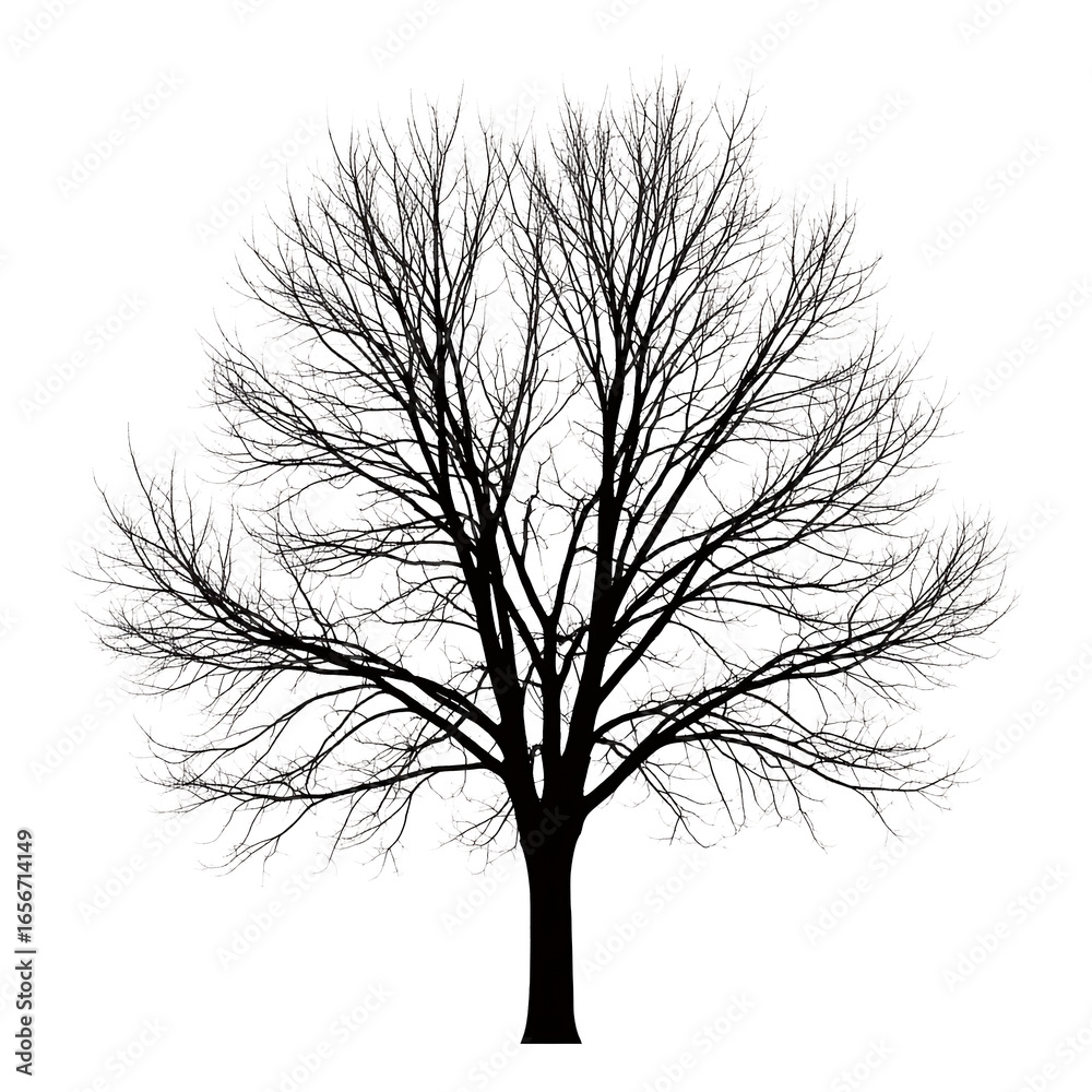 Obraz premium Silhouette of a Bare Tree Branch Against Black Background Winter Landscape Vector Illustration