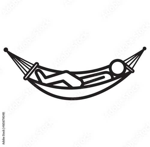 Relaxing person lying in a hammock simple black and white vector illustration