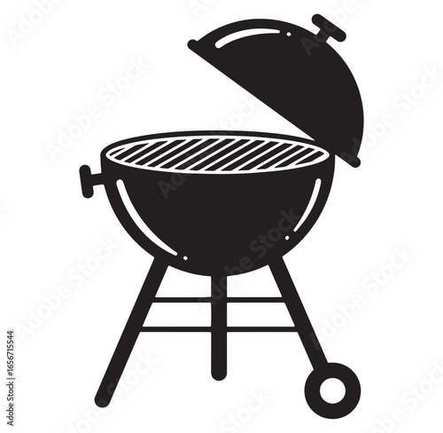 Simple black and white vector illustration of a classic charcoal grill for outdoor cooking