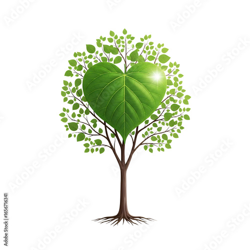 Tree with Heart Shaped Leaf Symbolizing Love Growth and Environmental Conservation Concept