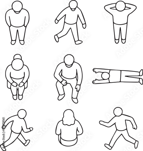 Stylized Human Silhouette Poses – Black Line Vector Set