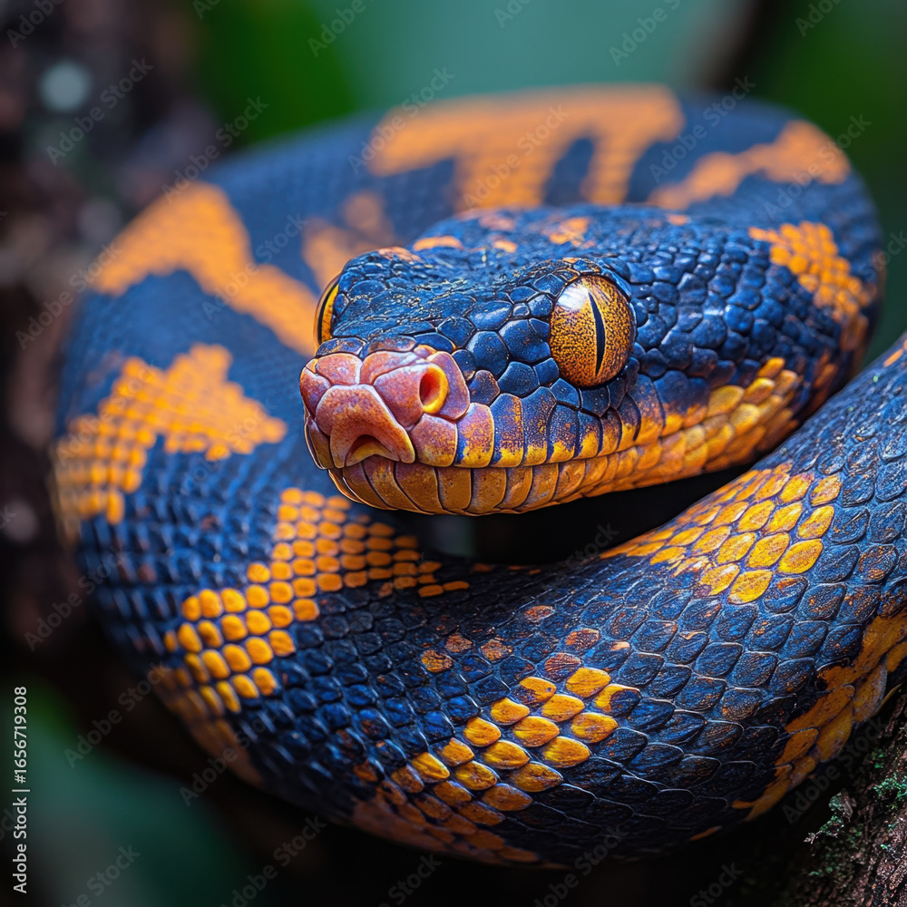 Fototapeta premium Yellow and black snake with tongue out.