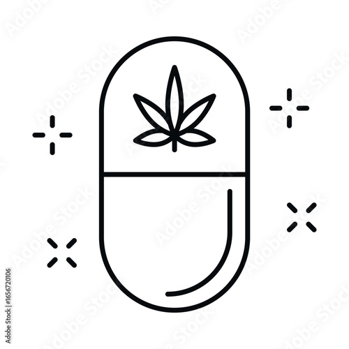 An icon of a capsule representing a medicinal cannabis product, highlighting the growing trend of treatment with this herb in modern healthcare practice.
