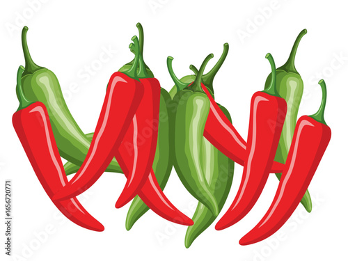 green and red hot chili peppers
