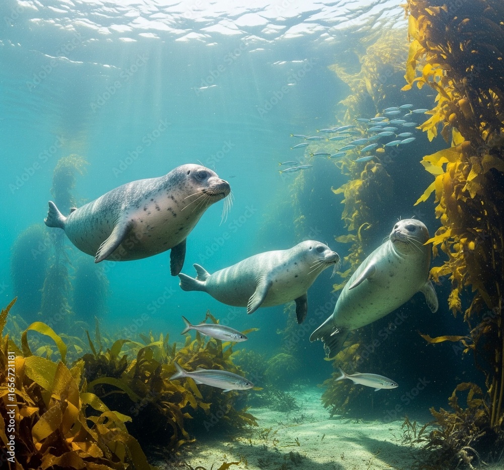 Fototapeta premium sea seals swimming