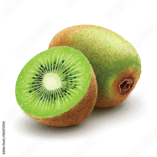 Fresh Green Kiwi Fruit with Slice Isolated on White Background