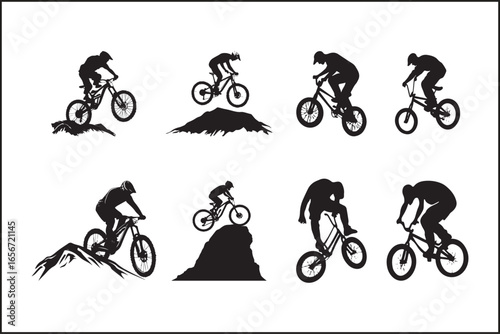 Mountain Biking Silhouette Pack | Extreme Cycling Vector Set