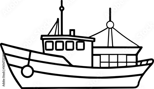 fishing vessel outline vector illustration line art
