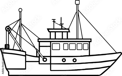 fishing vessel outline vector illustration line art