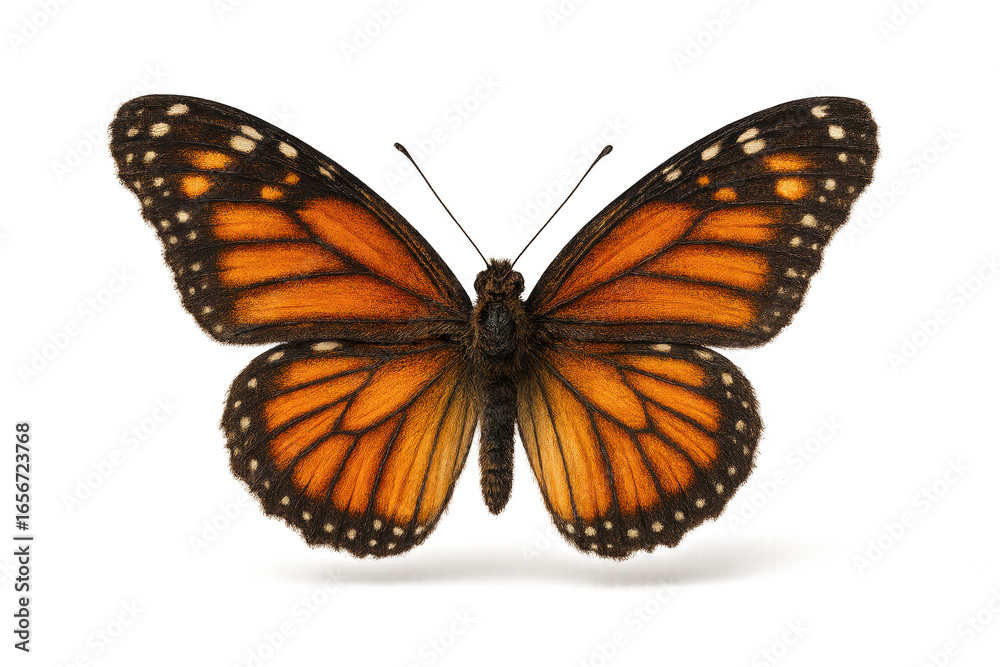 Fototapeta premium Vibrant monarch butterfly with spread wings, isolated on transparent background