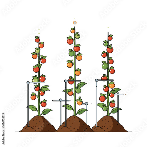 Growing tomatoes on stakes supports healthy plants and abundant fruit production