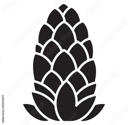 Isolated black and white illustration of a hops cone symbol for brewery and beer concepts