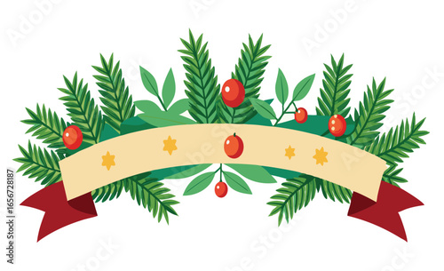 Festive christmas banner with evergreen branches and sparkling accents