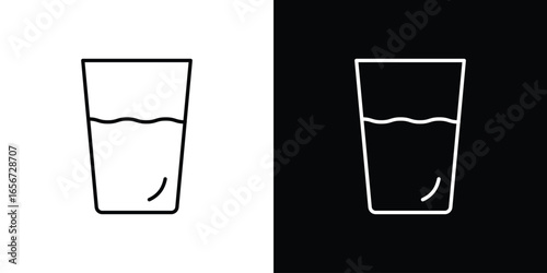 Glass of Water Icon, Isolated on White and Black Backgrounds